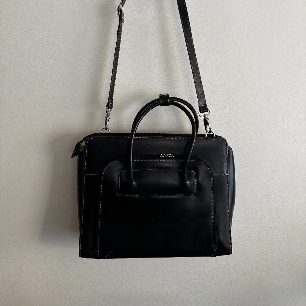 $255 McKlein Lake Forest Black Leather Laptop Briefcase + Removable Sleeve